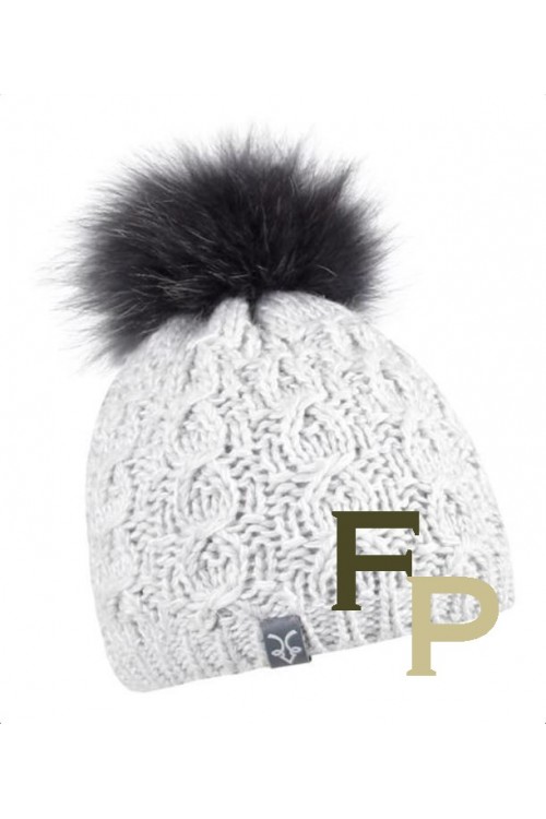 Grey Wollen Hat with Fox Fur Pompom