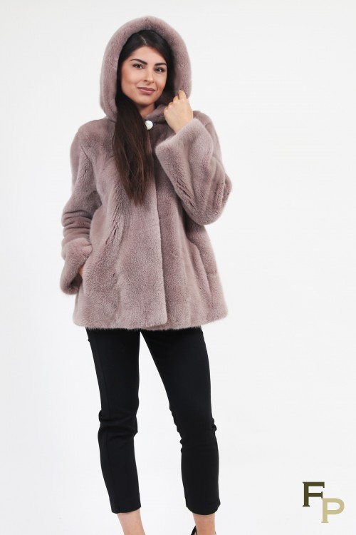 Fur Mink Jacket with Hood