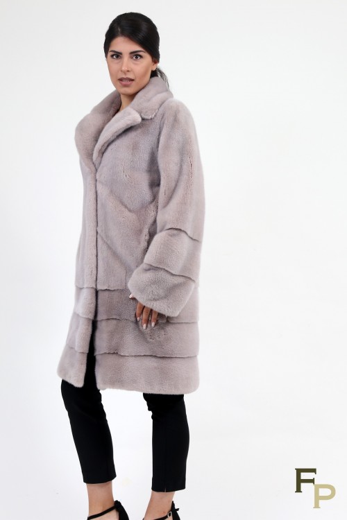 Manteau Droit en Fourrure de Vison "Pink Metalic"