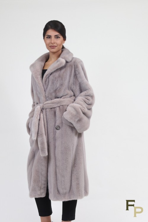 Loose Mink Fur Coat in Pink Metalic Colour