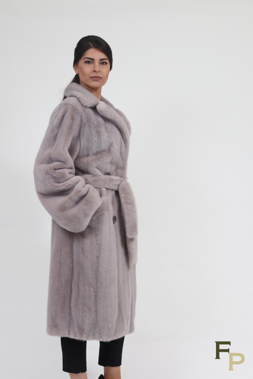 Loose Mink Fur Coat in Pink Metalic Colour