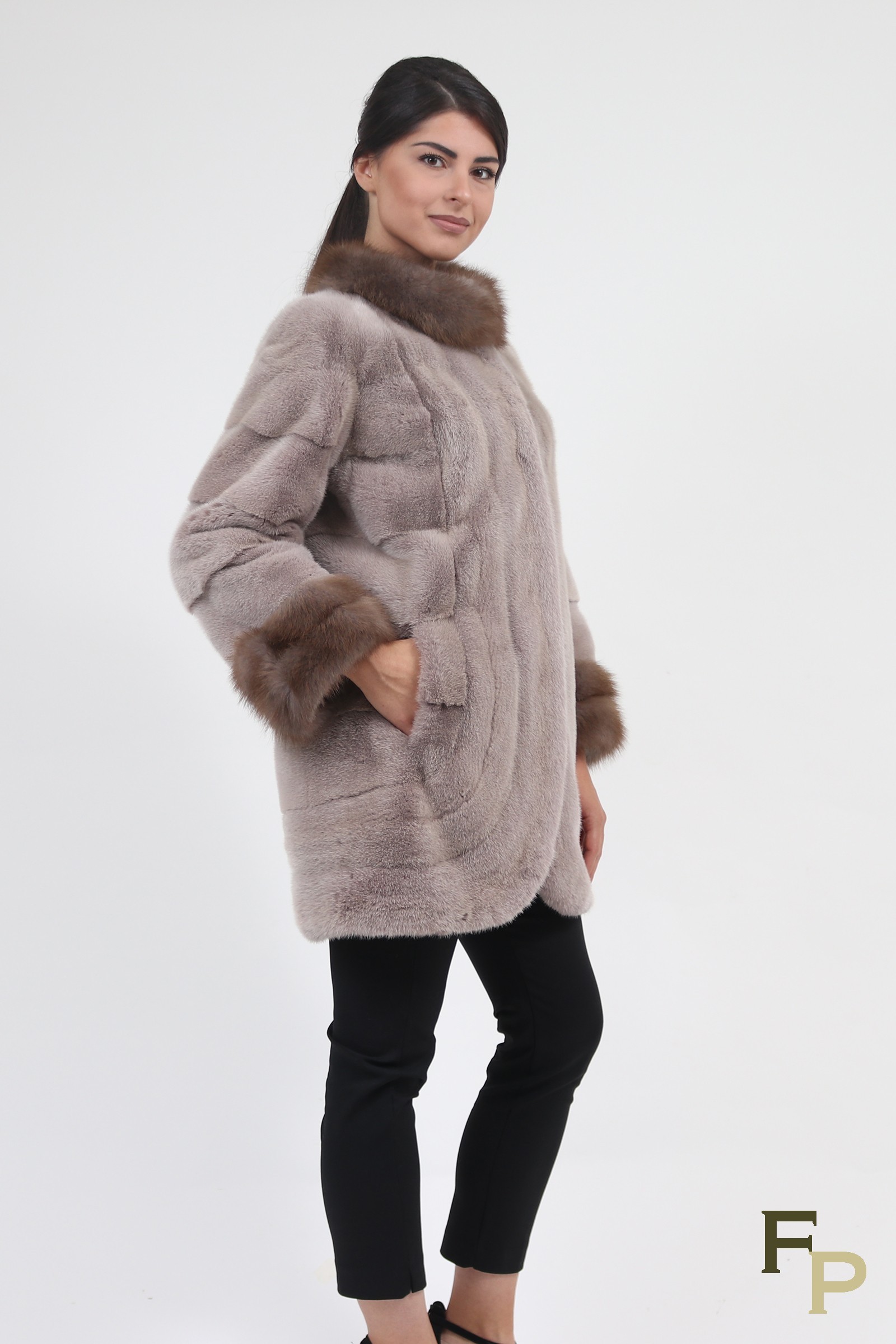 Veste Manteau En Vison Et Cuir - Taille 44 - Fourrure Marron - Parfait état