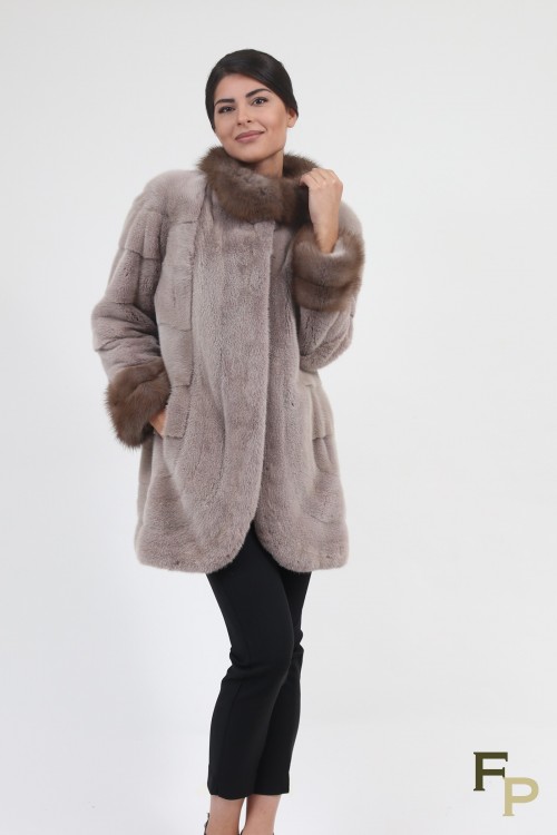 Manteau "Wave" en Fourrures de Vison et de Martre