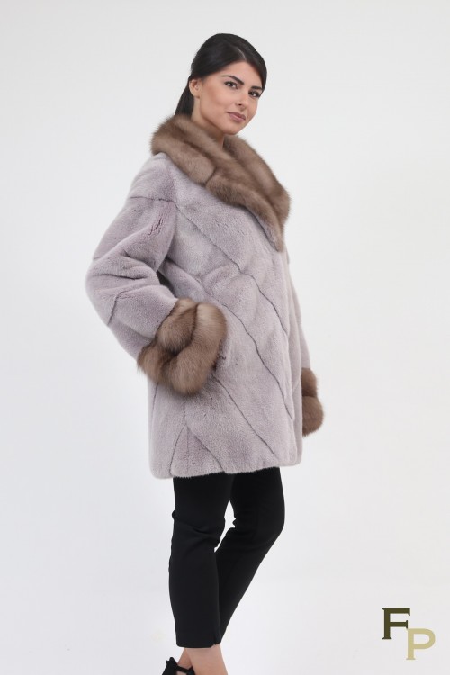 Coat "Louma" in Mink and Marten Furs, Colour "Pink Metalic"