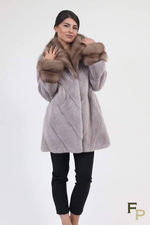 Coat "Louma" in Mink and Marten Furs, Colour "Pink Metalic"