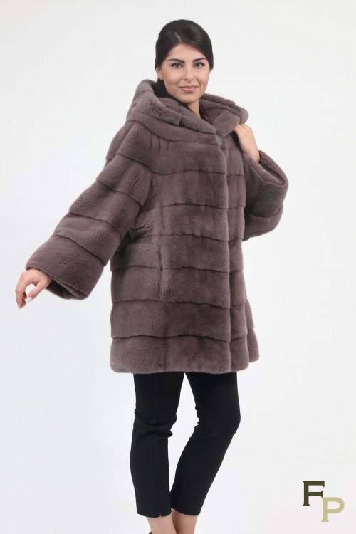 Loose Mink Fur Caot with Hood