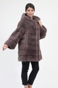Manteau Loose à Capuche en Fourrure de Vison