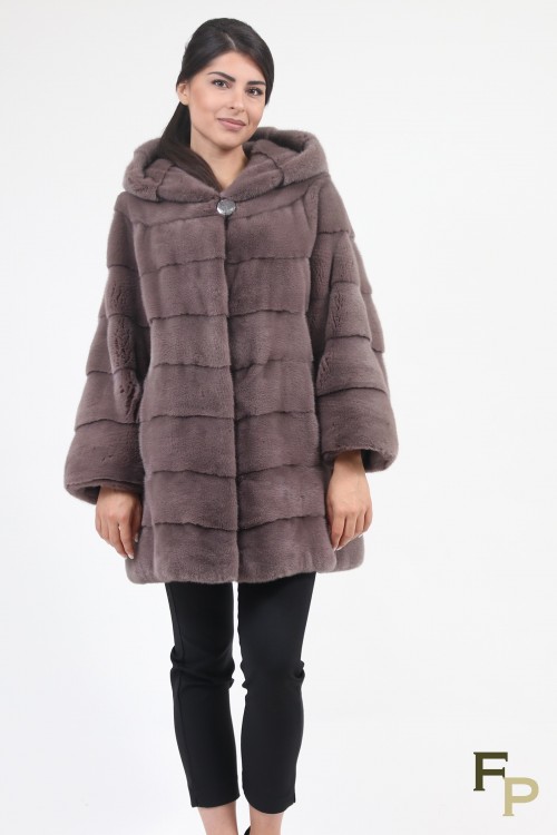 Manteau Loose à Capuche en Fourrure de Vison