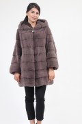 Manteau Loose à Capuche en Fourrure de Vison