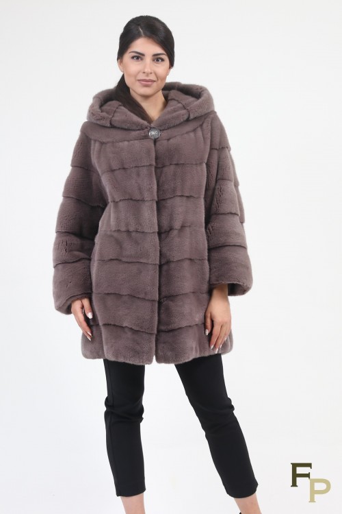 Manteau Loose à Capuche en Fourrure de Vison