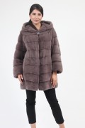 Manteau Loose à Capuche en Fourrure de Vison