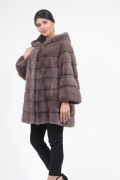 Manteau Loose à Capuche en Fourrure de Vison