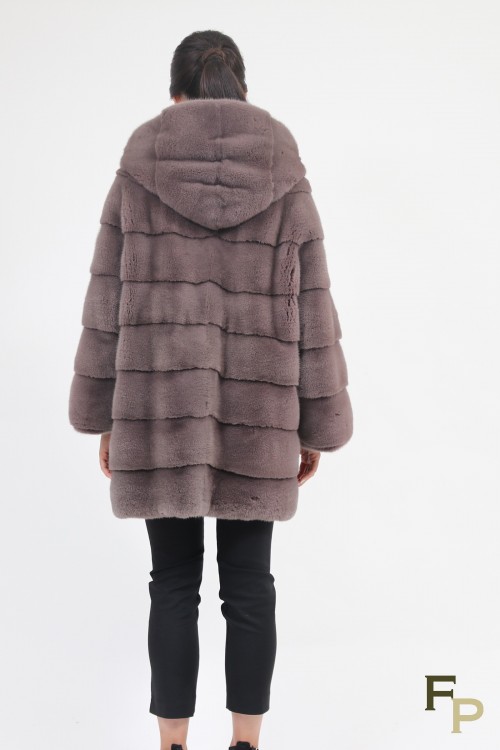 Loose Mink Fur Caot with Hood