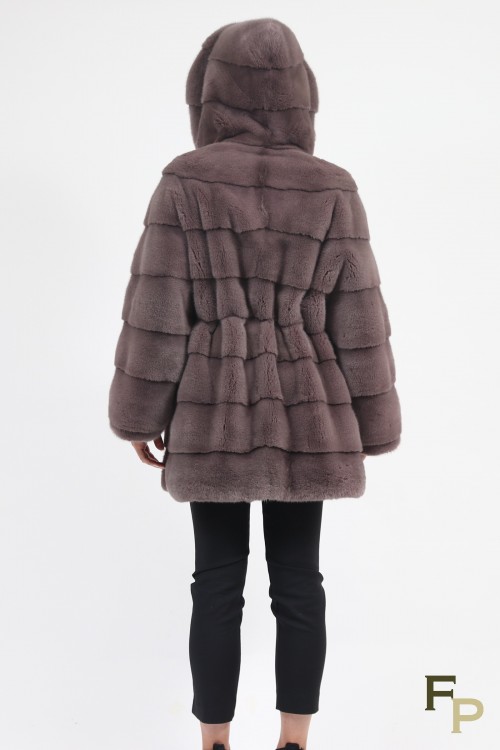 Loose Mink Fur Caot with Hood