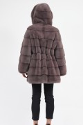 Manteau Loose à Capuche en Fourrure de Vison