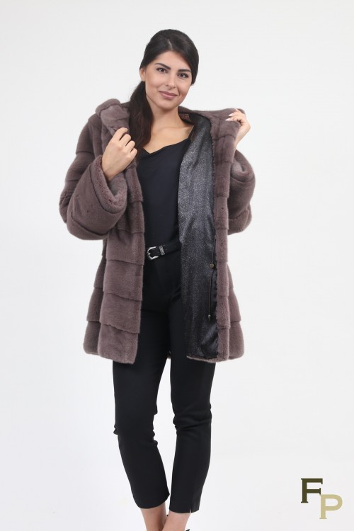 Loose Mink Fur Caot with Hood