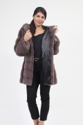 Manteau Loose à Capuche en Fourrure de Vison