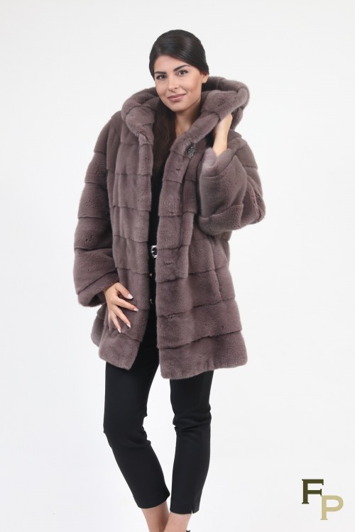 Manteau Loose à Capuche en Fourrure de Vison