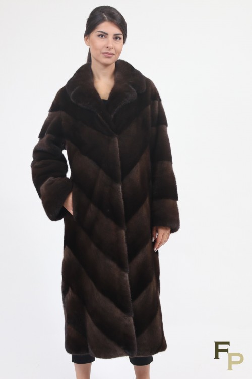 Manteau Long en Fourrure de Vison "Herringbone"