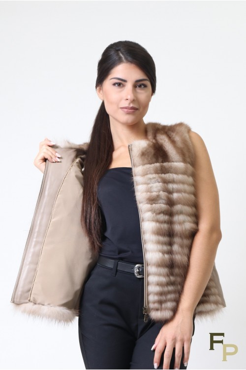 Veste Longue en Fourrure de Vison Marron