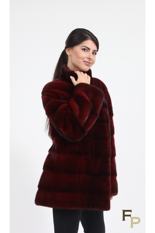 Manteau en Fourrure de Vison Bordeaux