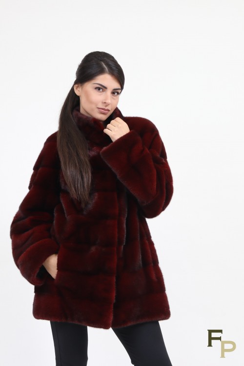 Manteau en Fourrure de Vison Bordeaux