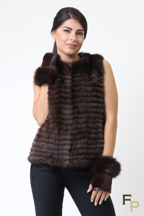 Veste Longue en Fourrure de Vison Marron