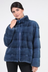 Veste en Fourrure de Vison Bleu