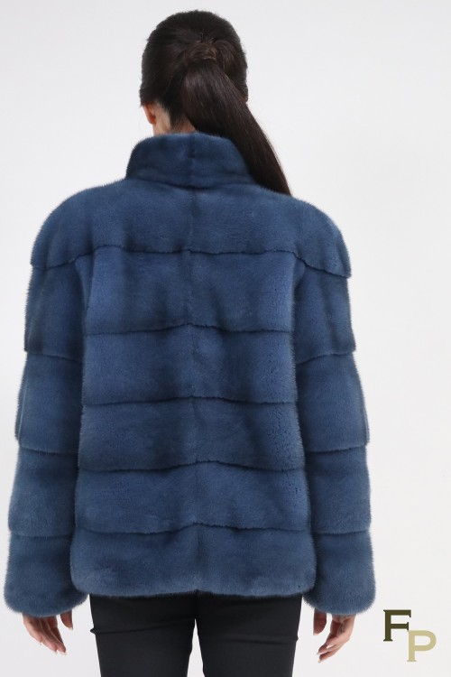 Veste en Fourrure de Vison Bleu