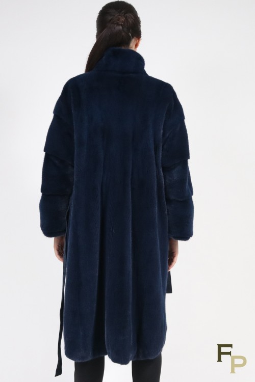 Manteau "Nautic" en Fourrure de Vison Bleu