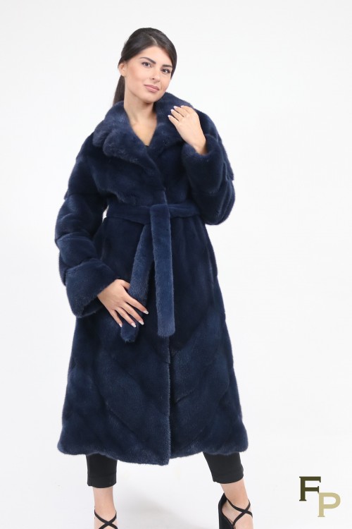 Manteau "Rozy" en Fourrure de Vison Bleu