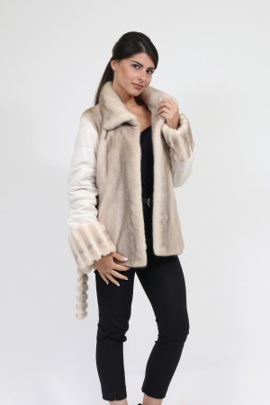 Manteau En Véritable Fourrure Vison Croisé - Marque Eastern Furriers - Taille 38/40 - Marron Et Ecru - Neuf Sans étiquette