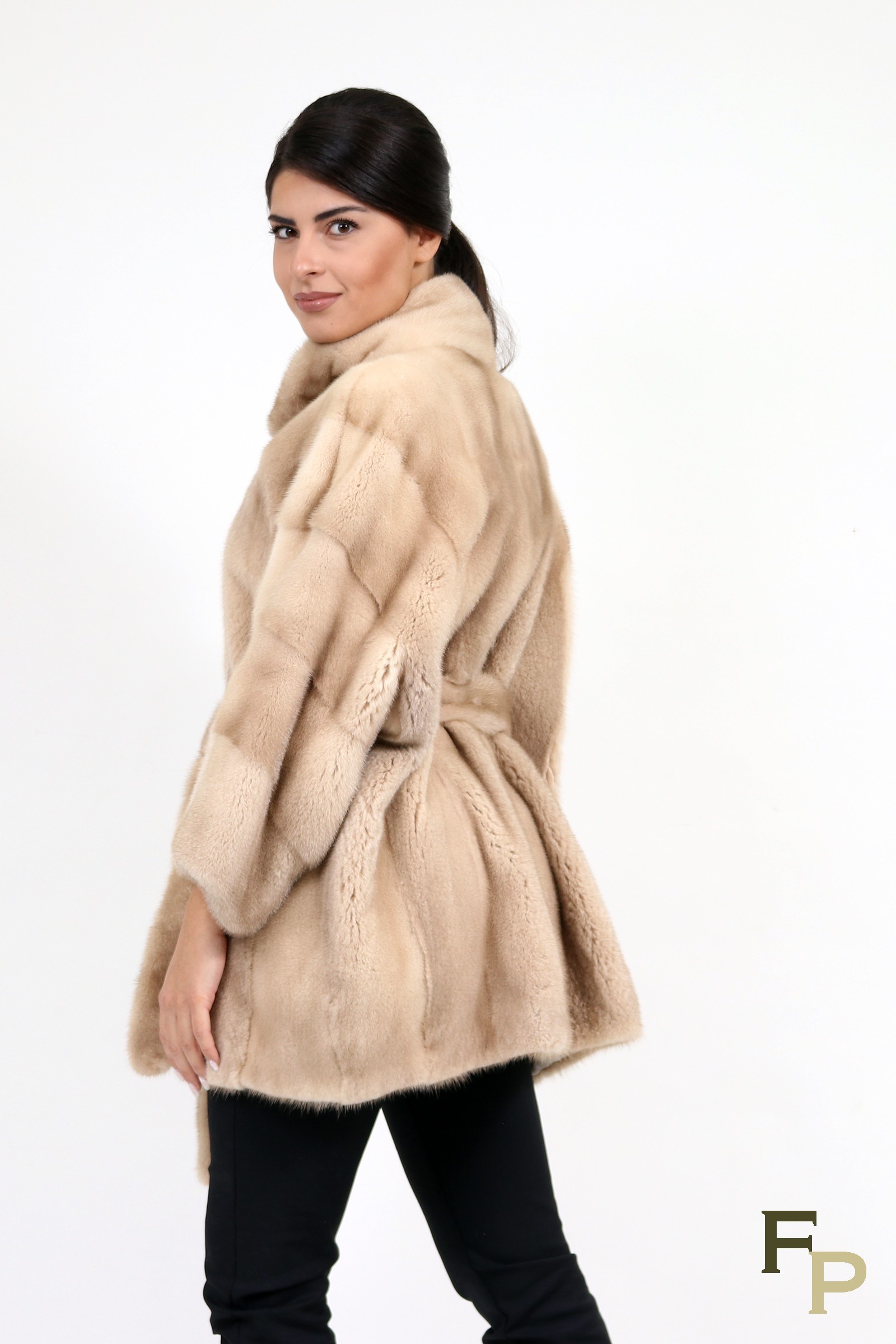 Superbe Manteau Court En Cuir Et Fourrure Vison – Taille L, Marron – Parfait Pour Soirée Ou Voyage