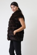 Veste Sans Manches en Fourrure de Vison Noir et de Zibeline