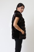 Veste Sans Manches en Fourrure de Vison Noir et de Zibeline