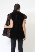 Veste Sans Manches en Fourrure de Vison Noir et de Zibeline
