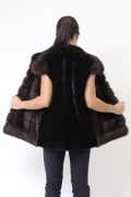 Veste Sans Manches en Fourrure de Vison Noir et de Zibeline