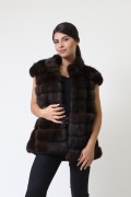 Veste Sans Manches en Fourrure de Vison Noir et de Zibeline