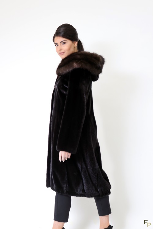 Long Coat with Hood in Blackglama Mink & Sable Furs