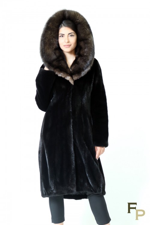 Long Coat with Hood in Blackglama Mink & Sable Furs