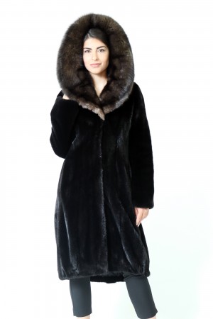 Manteau Long Vintage En Fourrure De Vison Blackglama RIZAL – Taille L – Noir, Doublure Satin