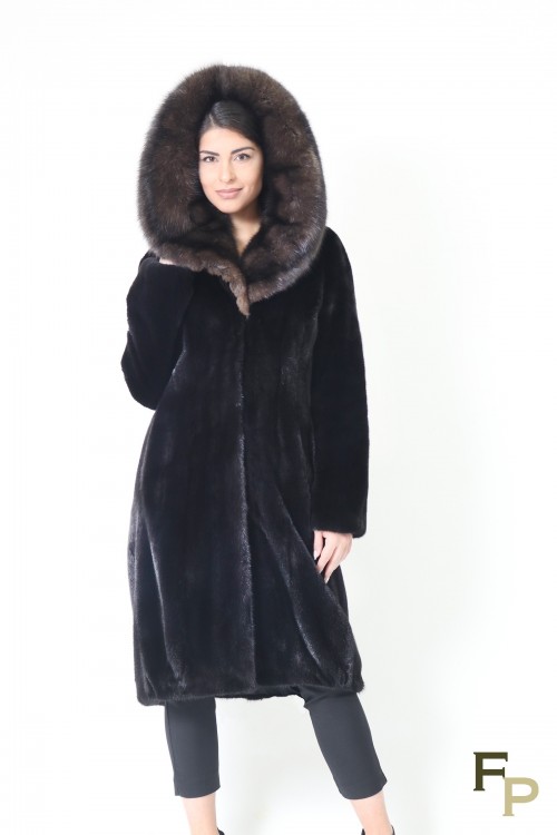 Long Coat with Hood in Blackglama Mink & Sable Furs