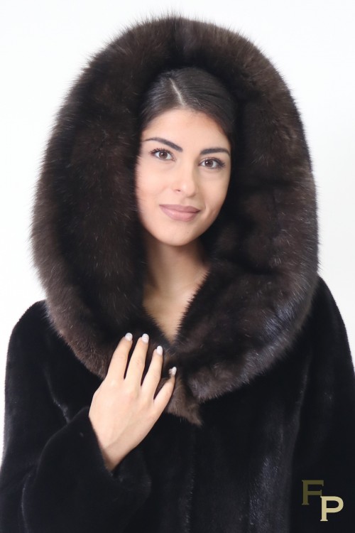 Long Coat with Hood in Blackglama Mink & Sable Furs