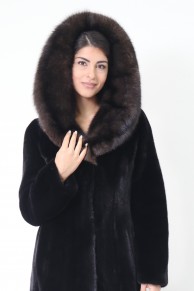 Long Coat with Hood in Blackglama Mink & Sable Furs