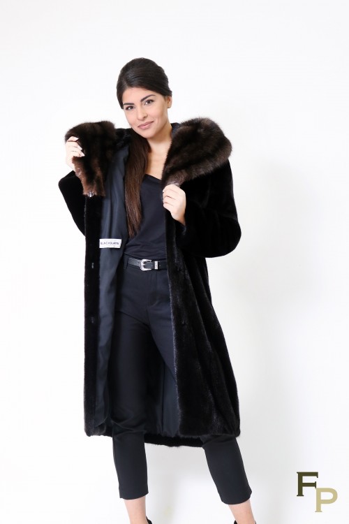 Long Coat with Hood in Blackglama Mink & Sable Furs