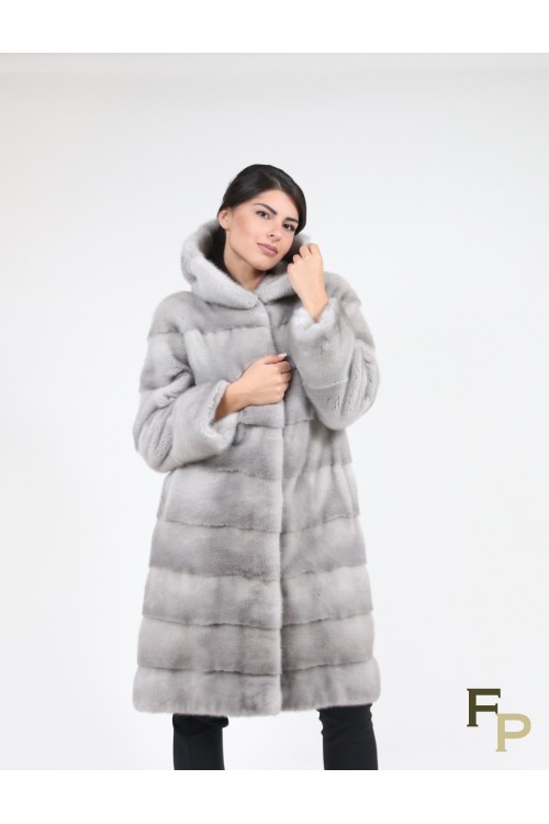Grey Mink Fur Coat with Hood