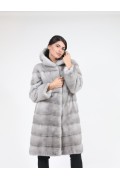 Grey Mink Fur Coat with Hood