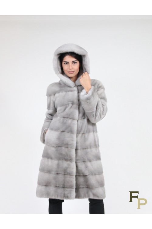 Grey Mink Fur Coat with Hood