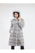 Grey Mink Fur Coat with Hood