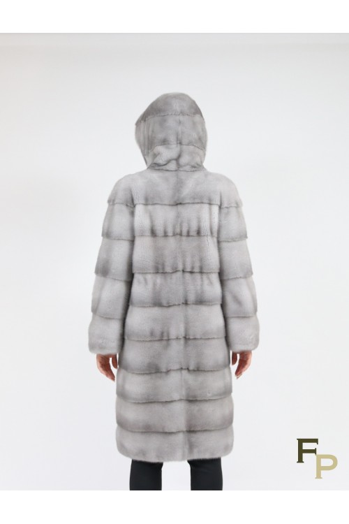 Grey Mink Fur Coat with Hood
